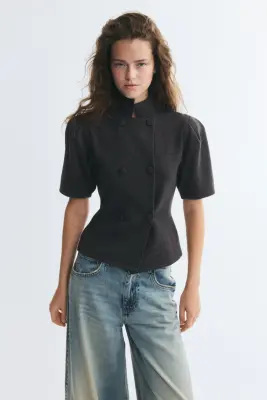 Top à col droit avec fermeture croisée - Gris foncé chiné — photo 2