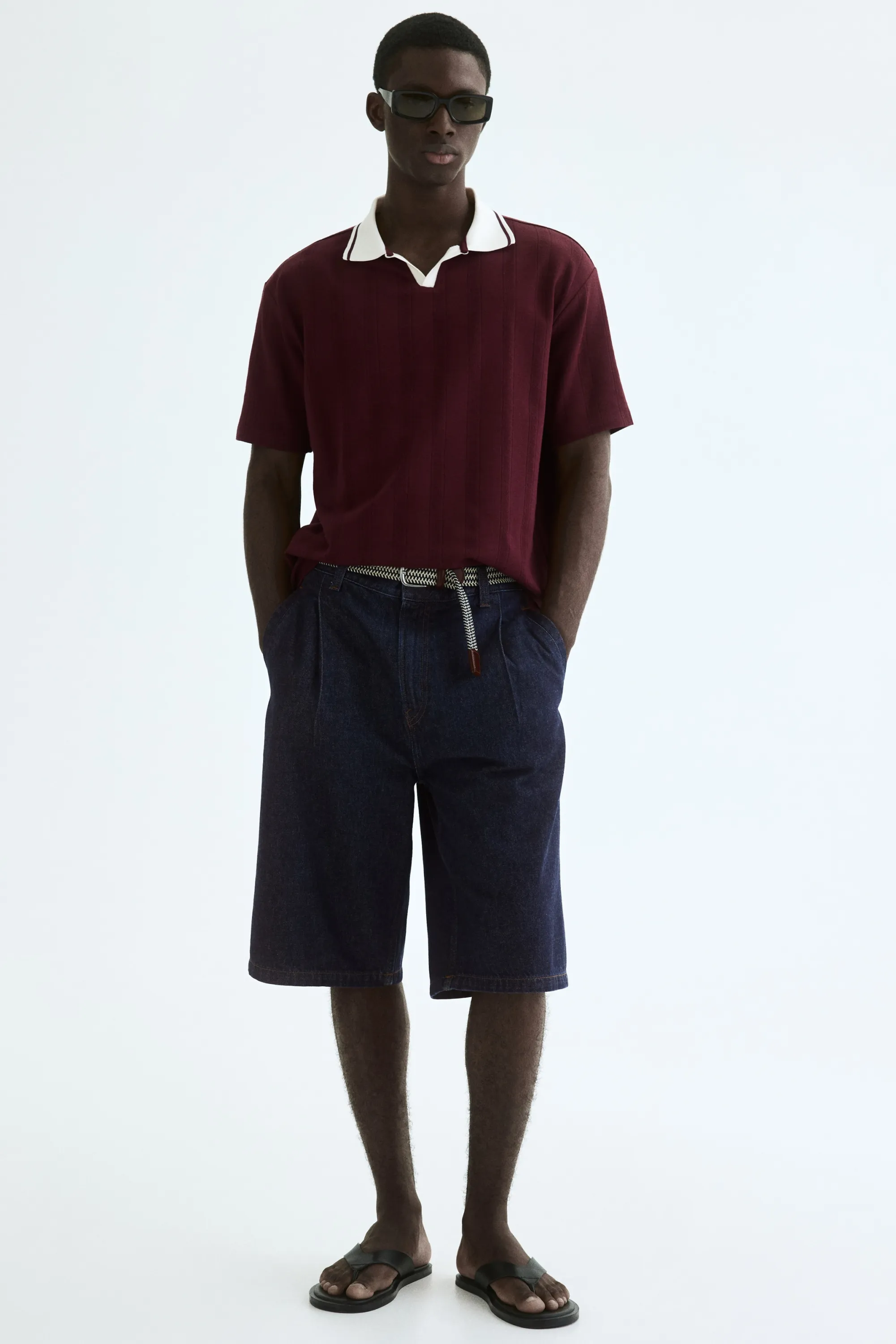 Relaxed Fit Textured-knit polo shirt - Bordeaux