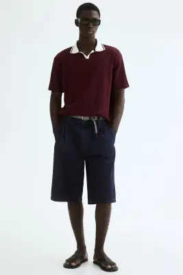Relaxed Fit Textured-knit polo shirt - Bordeaux — photo 1