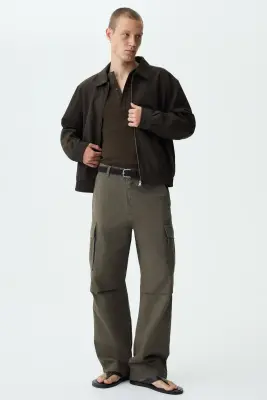 Chemise côtelée à col tunisien Slim Fit - Vert kaki foncé — photo 2