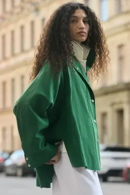 Chemise à col droit en lyocell mélangé - Vert — photo 4
