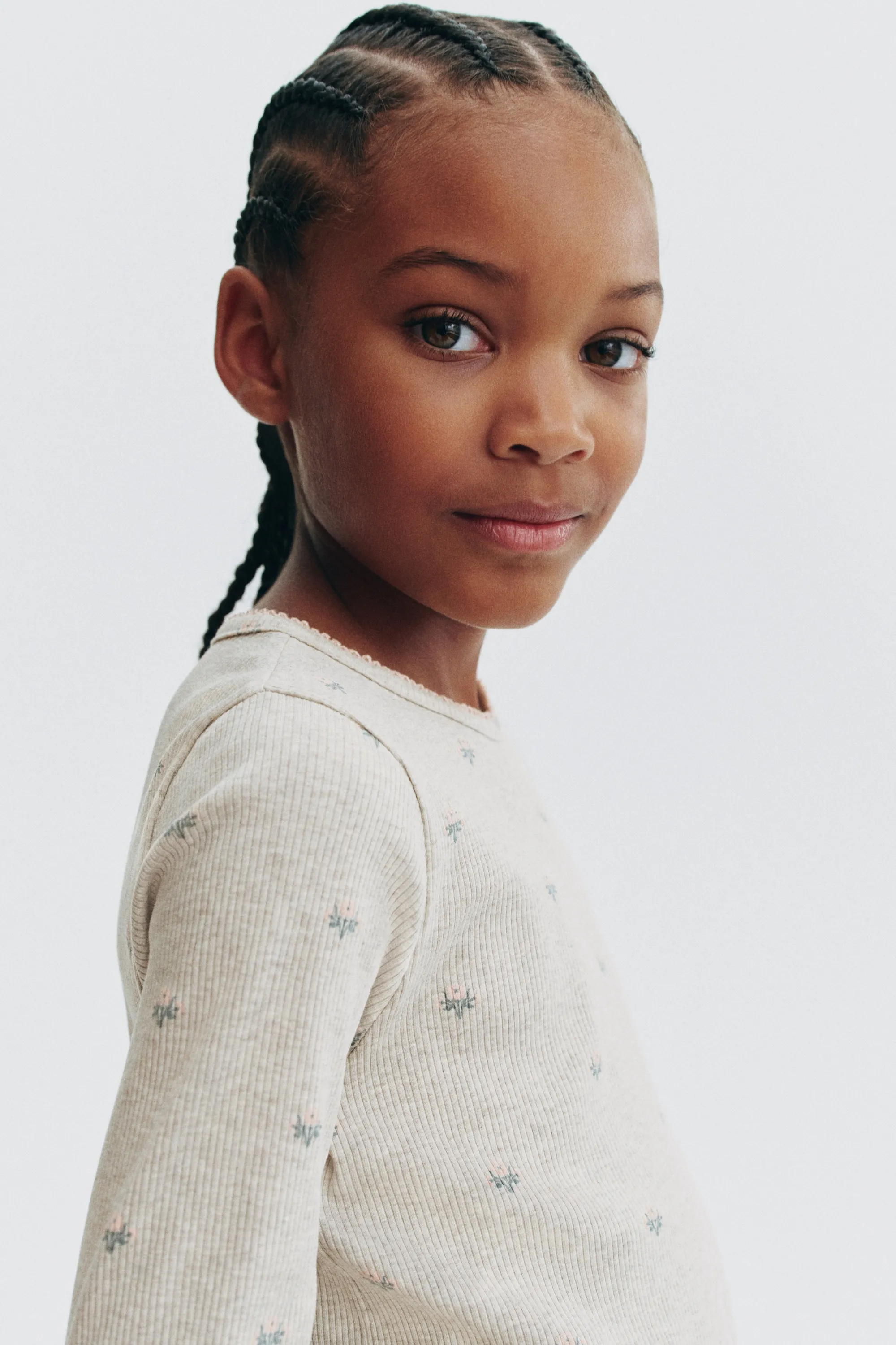 Top en coton à motif - Taupe clair/fleuri