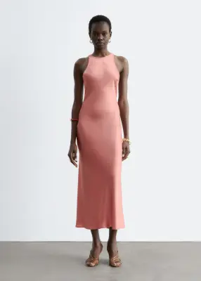 Robe midi en satin sans manches - Taupe chaud — photo 3
