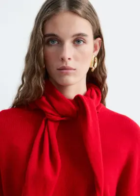 Pull en laine mérinos à écharpe - Rouge — photo 2