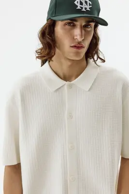 Chemise Regular Fit en maille texturée - Blanc — photo 1