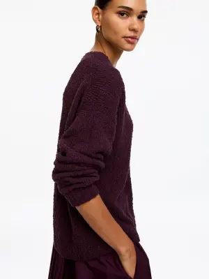 Pull en maille bouclée en coton mélangé - Prune — photo 3