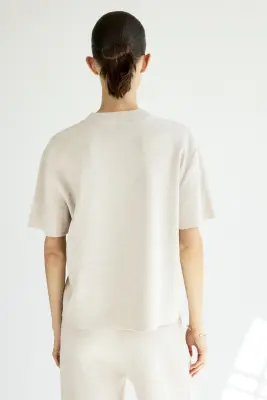 T-shirt en maille fine - Beige clair chiné — photo 3
