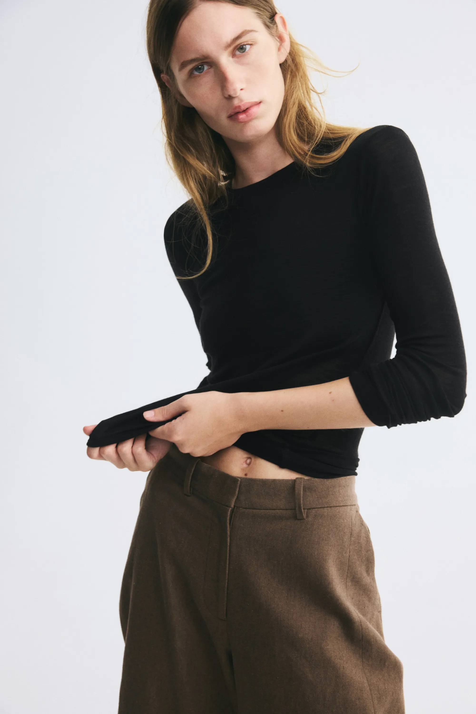 Top en maille de laine fine - Noir