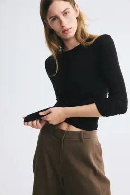 Top en maille de laine fine - Noir — photo 1
