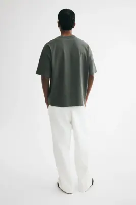 T-shirt Oversized Fit en coton - Vert kaki foncé — photo 3