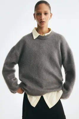 Pull oversize en mohair mélangé - Gris ancien foncé — photo 3