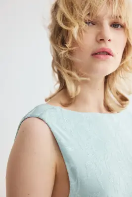 Robe en jersey jacquard avec dos bénitier - Turquoise clair — photo 2
