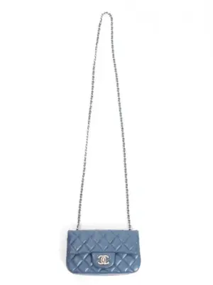Sac classique mini timeless à rabat en cuir bleu canard et chaîne bandoulière argent — photo 1