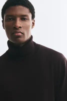 Regular Fit Fine-knit polo-neck jumper - Marron foncé — photo 2