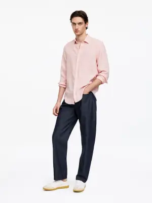 Chemise en lin classique - Rose poudré — photo 2