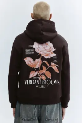 Hoodie imprimé Relaxed Fit - Marron foncé/Verdant Blooms — photo 3