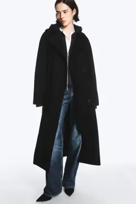 Manteau oversize croisé en laine mélangée Kia - Noir — photo 3
