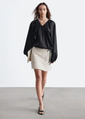 Blouse croisée en coton - Noir — photo 3