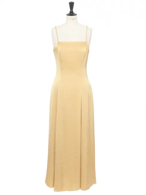 Robe longue à bretelles fines en satin jaune pastel Prix boutique 445€ Taille XS