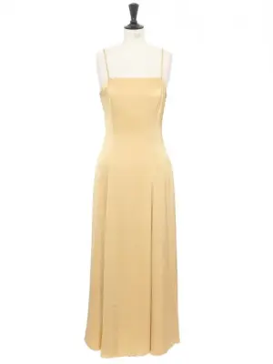 Robe longue à bretelles fines en satin jaune pastel Prix boutique 445€ Taille XS — photo 1