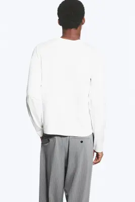 T-shirt en coton rétréci à manches longues - Blanc — photo 2