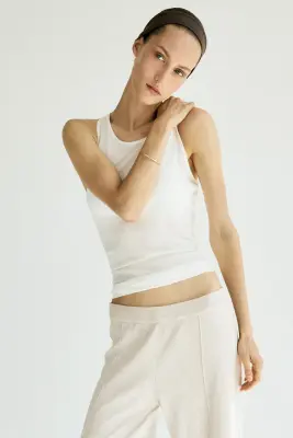 Pantalon large en maille fine - Beige clair chiné — photo 1
