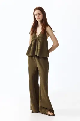 Top dos nu en coton - Vert kaki foncé — photo 2