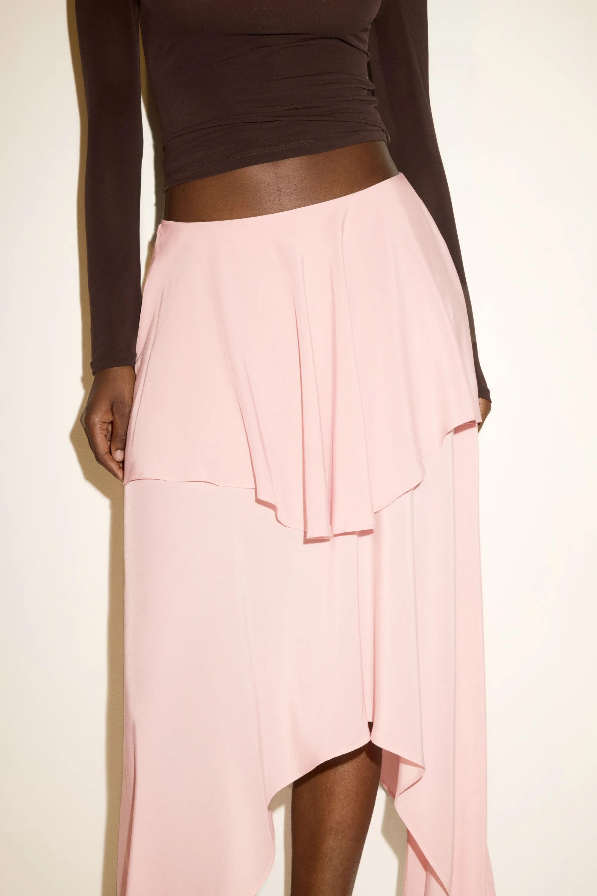 Jupe volantée en viscose mélangée - Rose