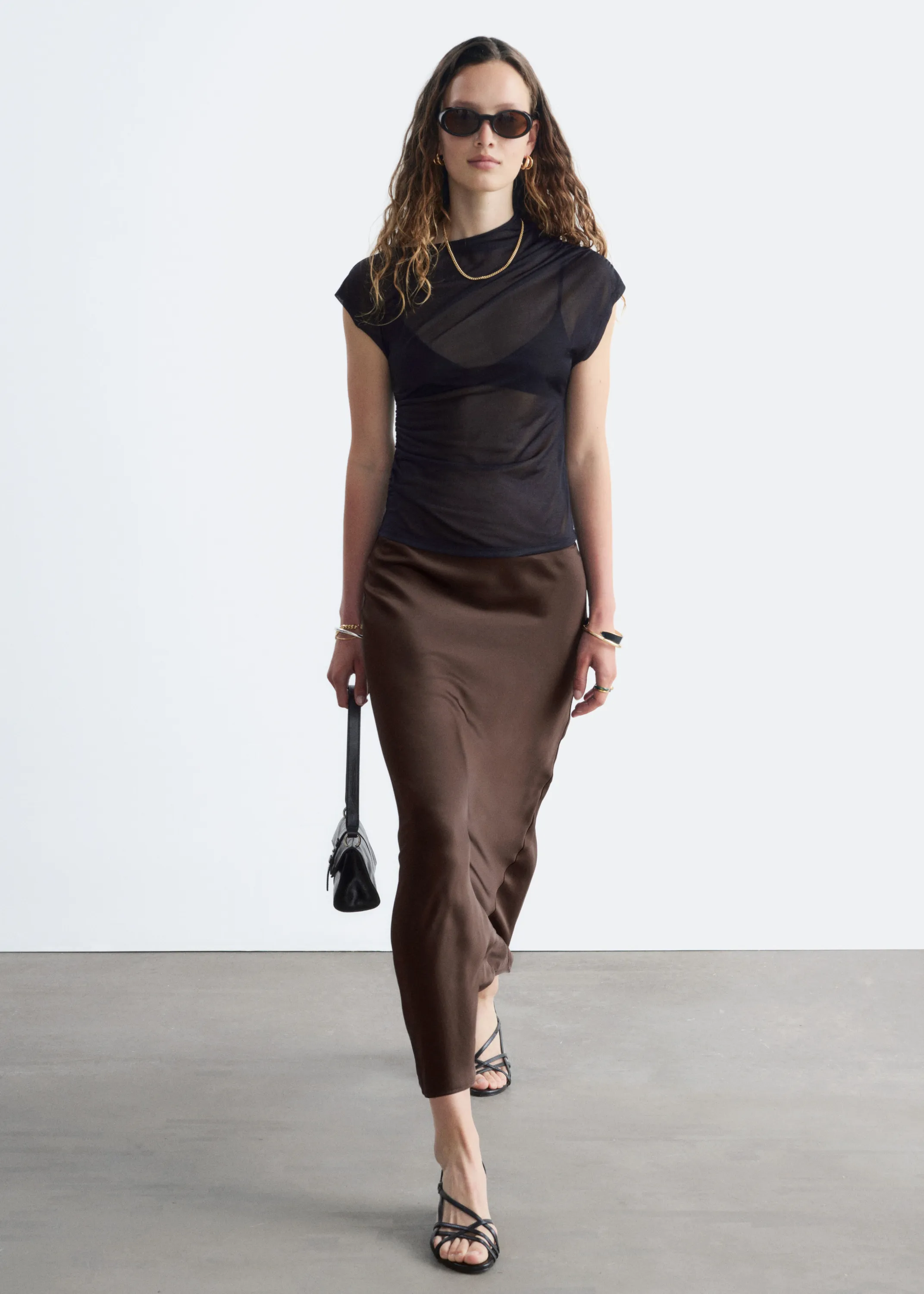 Jupe longue en satin - Marron foncé