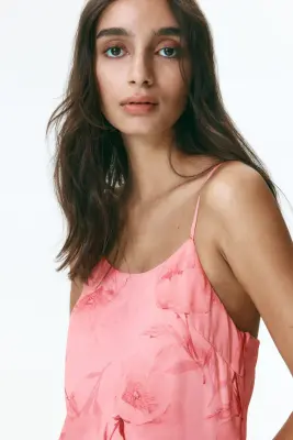 Robe asymétrique en mousseline - Rose/fleuri — photo 3