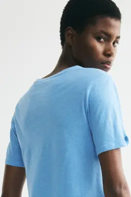 T-shirt en lin mélangé - Bleu — photo 2