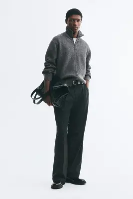 Gilet zippé Regular Fit en maille côtelée - Gris foncé chiné — photo 1