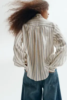 Blouse oversize avec détail façon foulard - Beige clair/rayé — photo 3