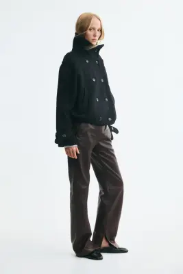 Veste à fermeture croisée avec col entonnoir - Bleu marine — photo 4