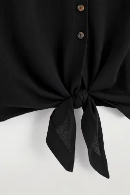 CHEMISE À NOUER EN MAILLE DE LAINE - NOIR — photo 3