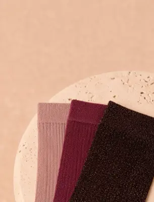 Pack chaussettes lurex côtelées - Rose — photo 2
