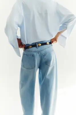 Baggy Barrel Regular Waist Jeans - Bleu denim clair — photo 3