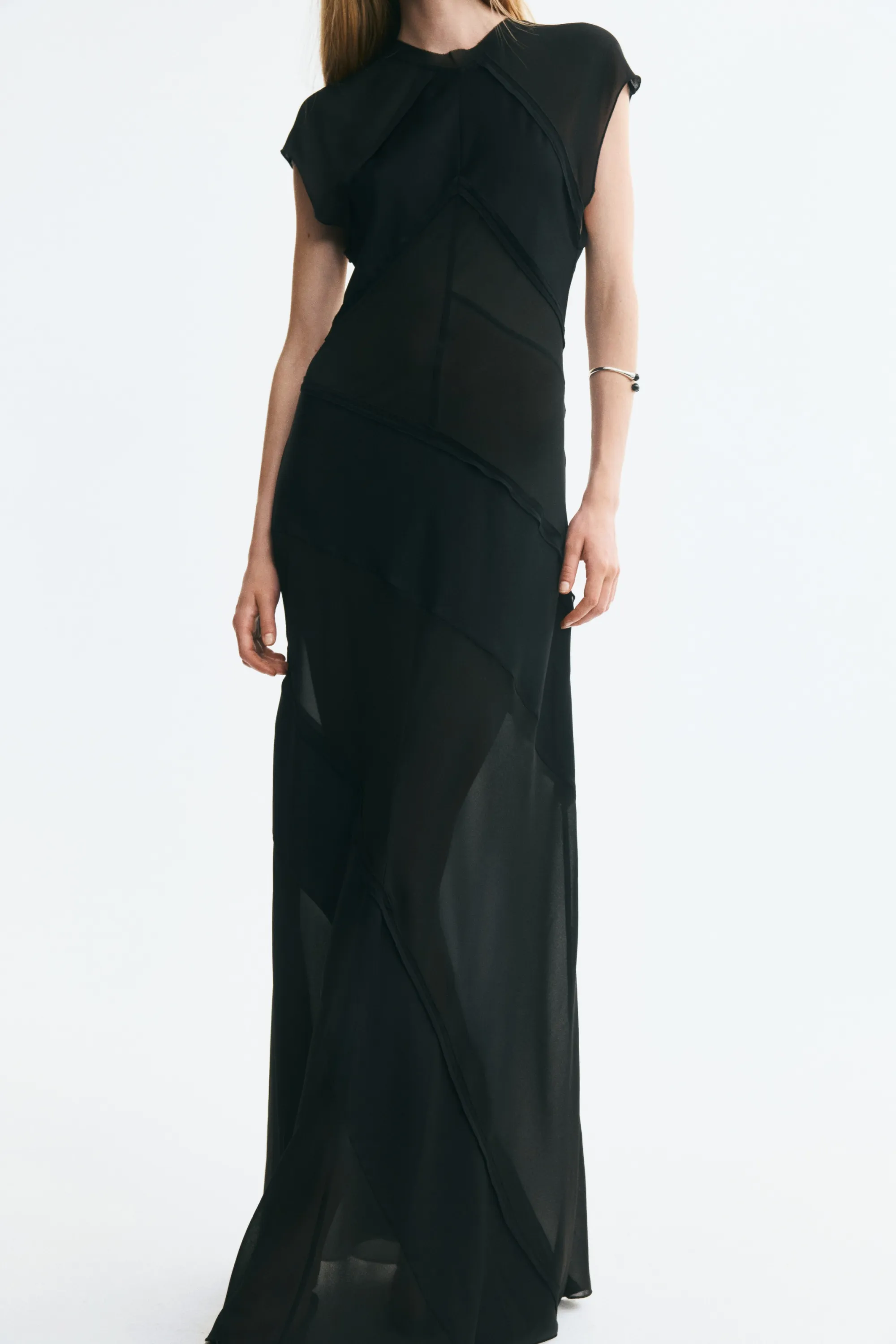 Robe maxi bi-matière - Noir