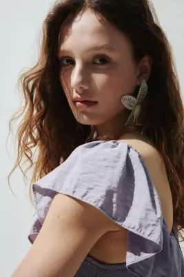 Robe épaules nues volantée - Violet clair — photo 3