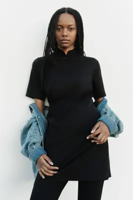 Robe à effet drapé avec détail boutonné - Noir — photo 2