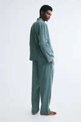 Chemise et pantalon de pyjama en popeline - Turquoise ancien/rayé — photo 4