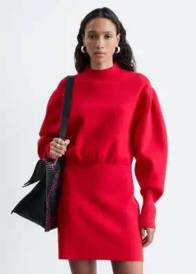 Robe courte en maille à col montant - Rouge vif — photo 1