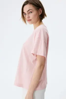 Loose-fit cotton T-shirt - Rose pâle — photo 2