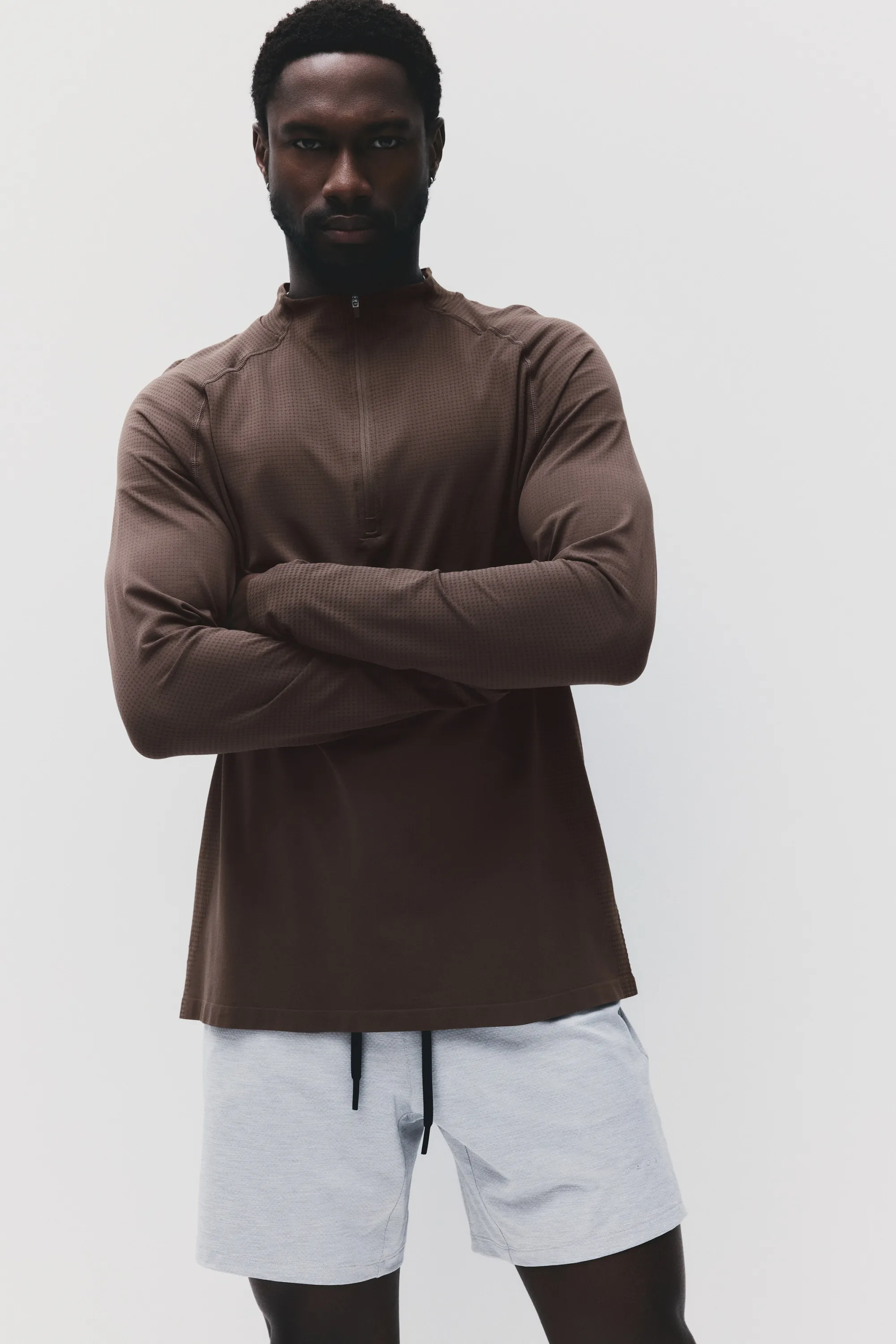 T-shirt de sport à col zippé Muscle Fit DryMove™ - Marron