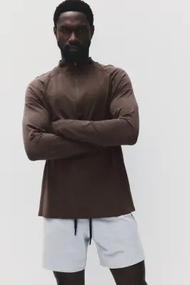 T-shirt de sport à col zippé Muscle Fit DryMove™ - Marron — photo 1