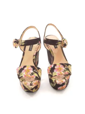 Sandales compensées et plateforme fleuri noir, rose et vert Prix boutique 575€ Taille 36 — photo 4