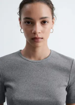 T-shirt côtelé - Gris chiné — photo 4