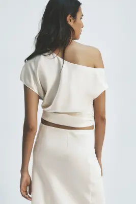 Blouse asymétrique en satin - Crème — photo 3