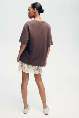 T-shirt oversize imprimé - Marron foncé/soleil — photo 3