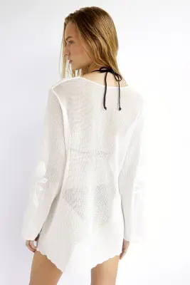 Robe de plage filet en coton - Blanc — photo 3